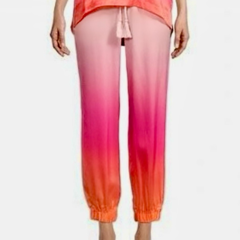 JASMINE & GINGER Bright Coral Ombré Tie Dye Lounge Pants Joggers w Side Pockets